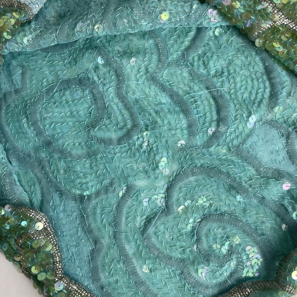 Peak Starlink Vintage Formal Dress Hand Beaded/Sequined Turquoise sz 14 2 piece - Picture 12 of 12